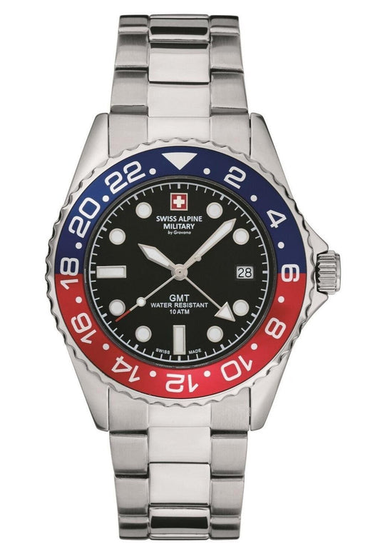 Swiss Alpine Military Master Diver GMT Stainless Steel Black Dial Quartz 7052.1131 100M Men's Watch - Swiss Alpine Military
