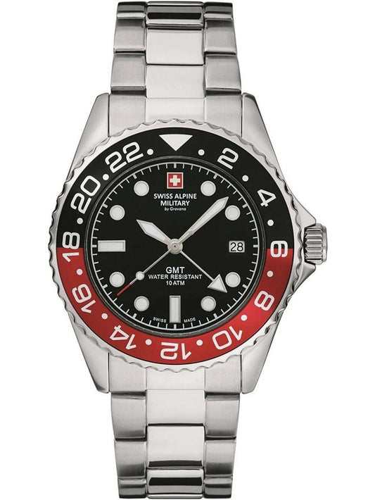Swiss Alpine Military Master Diver GMT Stainless Steel Black Dial Quartz 7052.1136 100M Men's Watch - Swiss Alpine Military