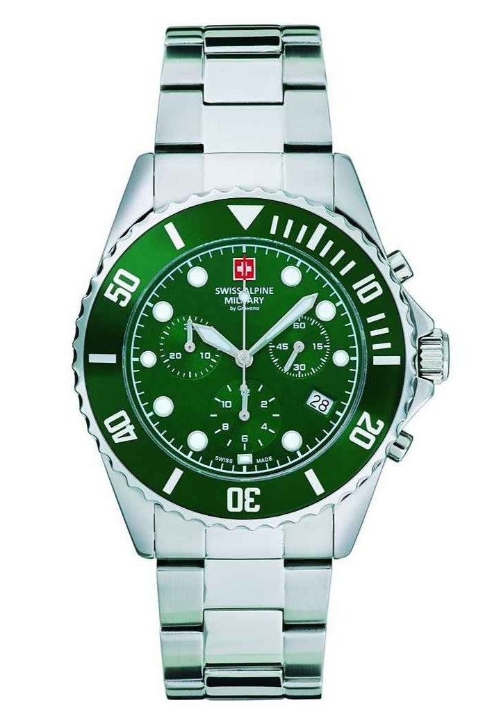 Swiss Alpine Military Master Diver Chronograph Stainless Steel Green Dial Quartz 7053.9134 100M Men's Watch - Swiss Alpine Military