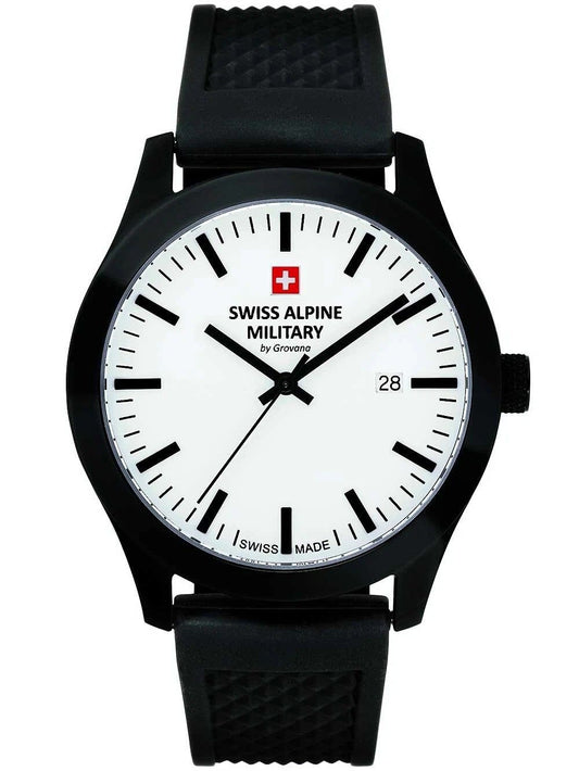 Swiss Alpine Military Combat Basic Rubber Strap White Dial Quartz 7055.1873 100M Men's Watch - Swiss Alpine Military