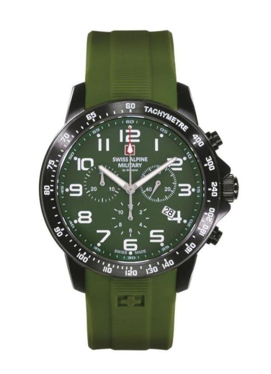Swiss Alpine Military Ranger Chronograph Rubber Strap Green Dial Quartz 7064.9874 100M Men's Watch - Swiss Alpine Military
