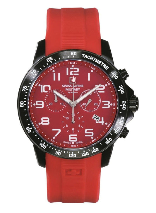 Swiss Alpine Military Ranger Chronograph Rubber Strap Red Dial Quartz 7064.9876 100M Men's Watch - Swiss Alpine Military