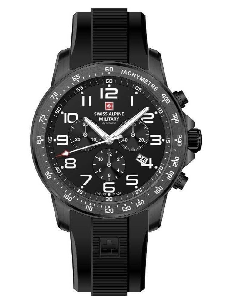 Swiss Alpine Military Ranger Chronograph Rubber Strap Black Dial Quartz 7064.9877 100M Men's Watch - Swiss Alpine Military