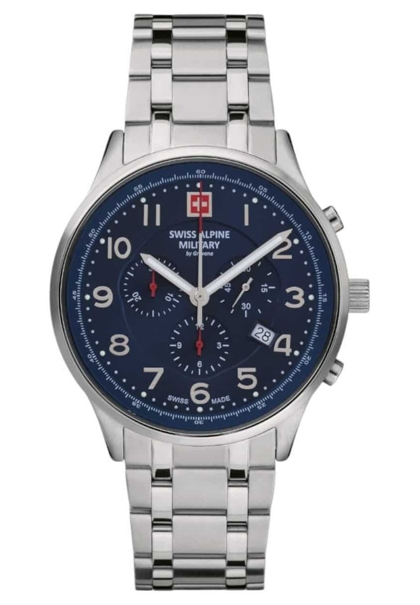 Swiss Alpine Military Skymaster Chronograph Stainless Steel Blue Dial Quartz 7084.9135 100M Men's Watch - Swiss Alpine Military