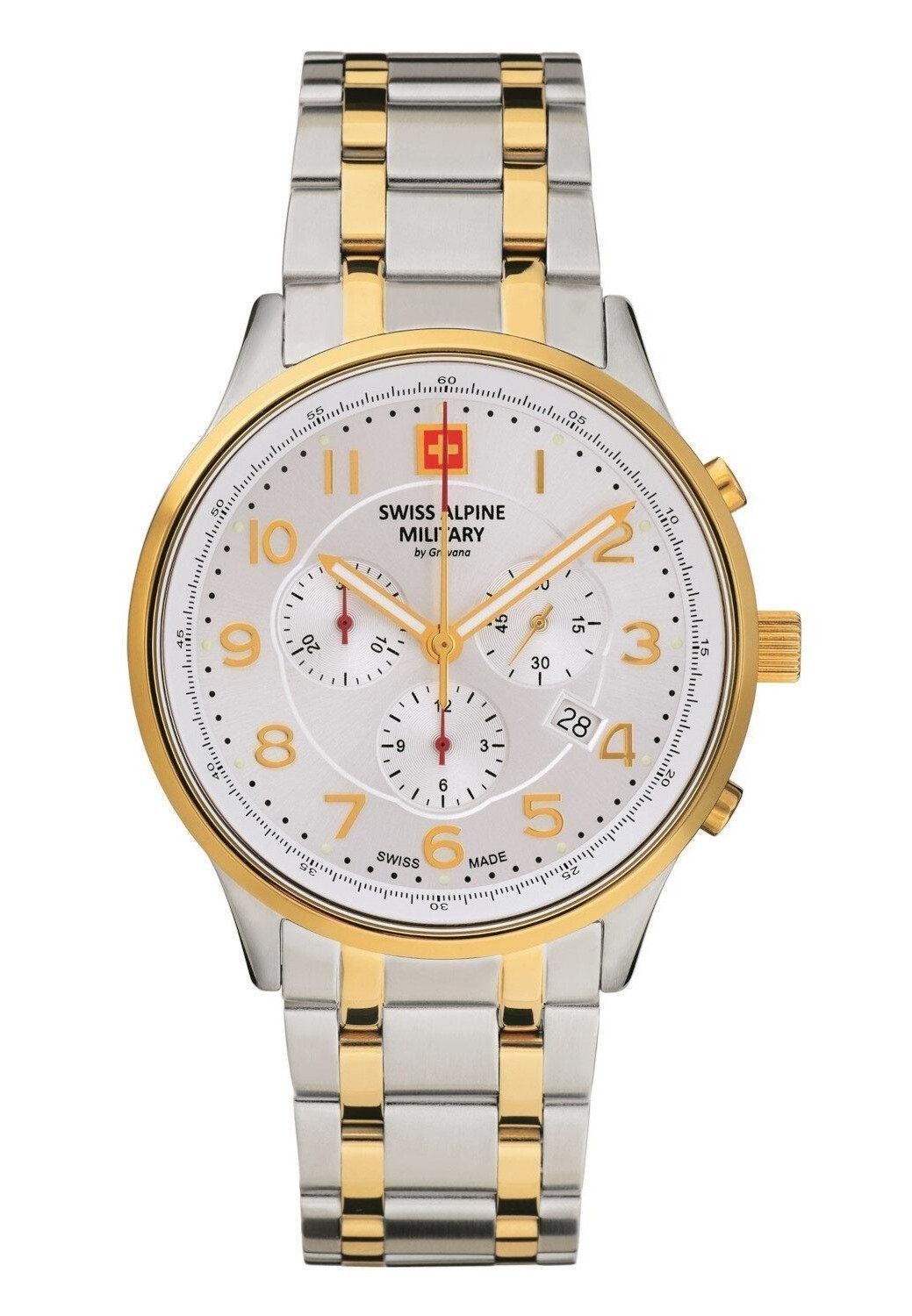Swiss Alpine Military Skymaster Chronograph Two Tone Stainless Steel Silver Dial Quartz 7084.9142 100M Men's Watch - Swiss Alpine Military