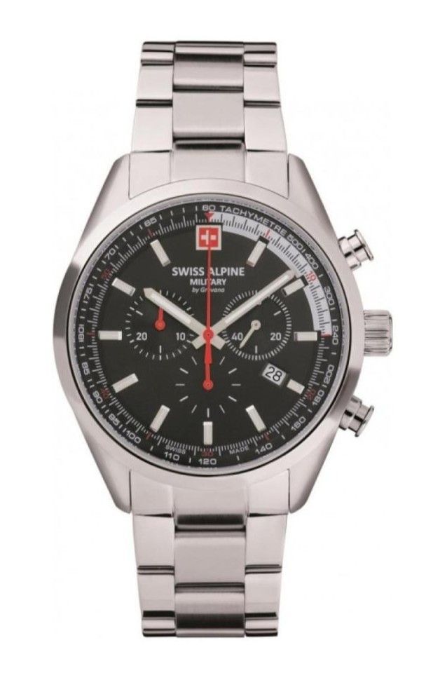 Swiss Alpine Military Pegasus Chronograph Stainless Steel Black Dial Quartz 7086.9137 100M Men's Watch - Swiss Alpine Military