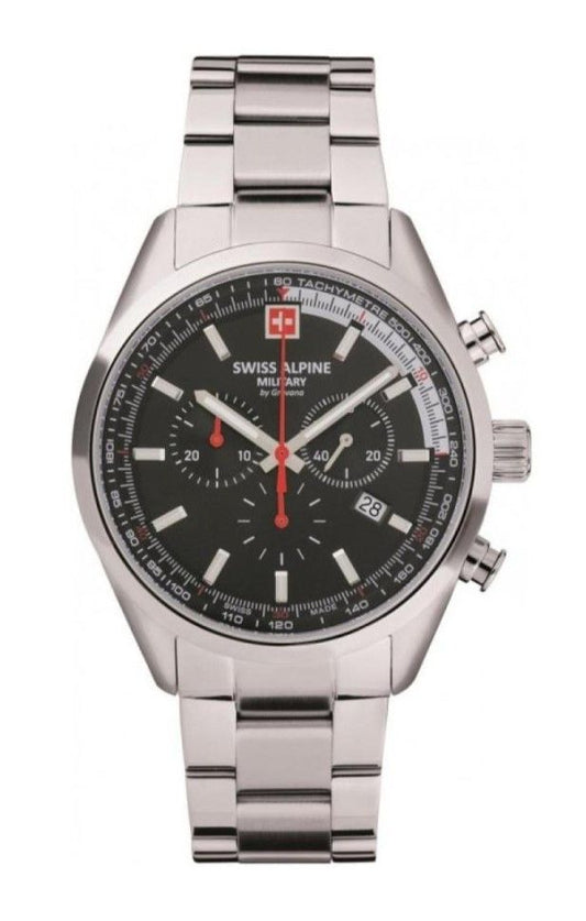 Swiss Alpine Military Pegasus Chronograph Stainless Steel Black Dial Quartz 7086.9137 100M Men's Watch - Swiss Alpine Military