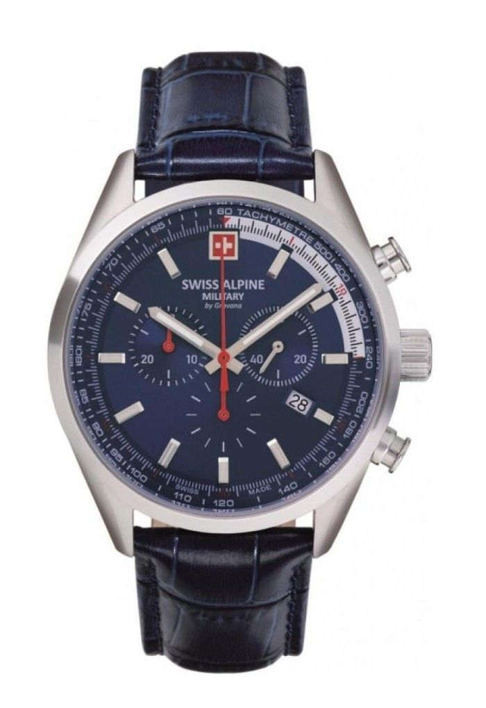Swiss Alpine Military Pegasus Chronograph Leather Strap Blue Dial Quartz 7086.9535 100M Men's Watch - Swiss Alpine Military