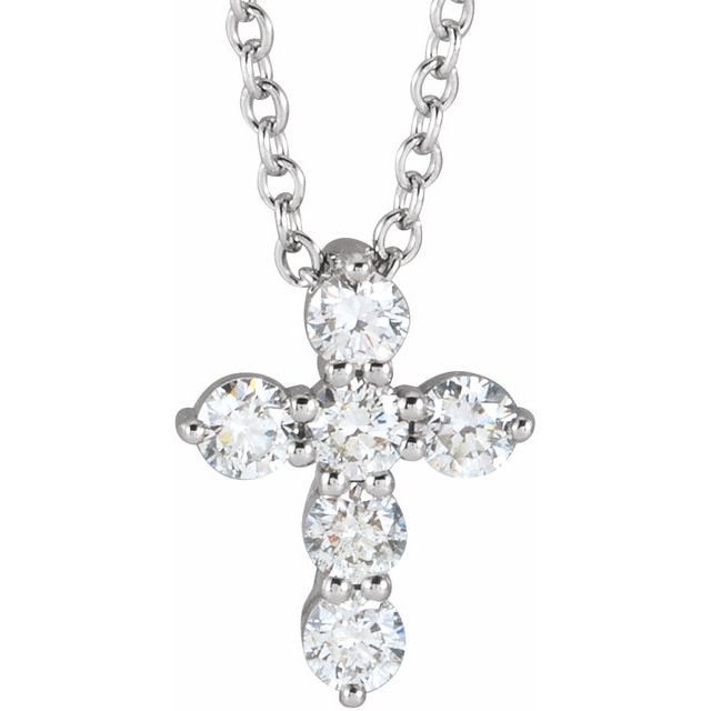 14K Gold 1/4 CTW Natural Diamond Cross 16-18" Necklace