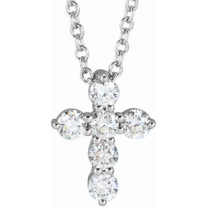 14K Gold 1/4 CTW Natural Diamond Cross 16-18" Necklace