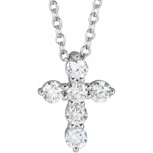 14K Gold 1/4 CTW Natural Diamond Cross 16-18" Necklace
