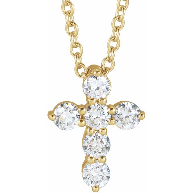 14K Gold 1/4 CTW Natural Diamond Cross 16-18" Necklace