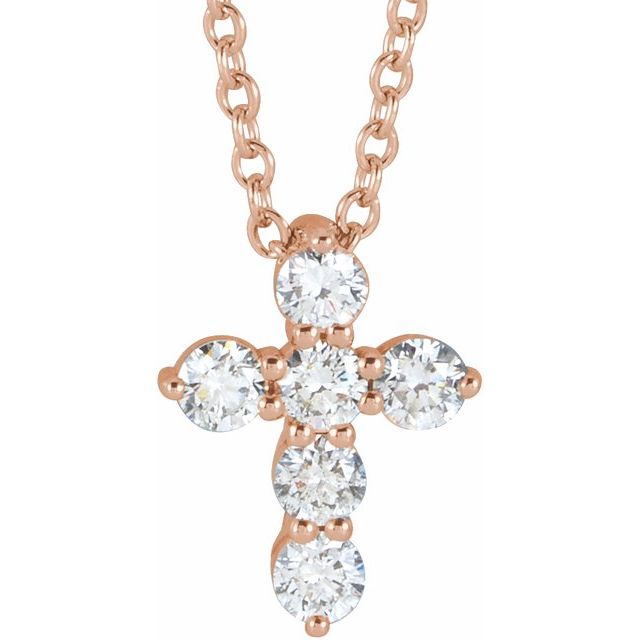 14K Gold 1/4 CTW Natural Diamond Cross 16-18" Necklace