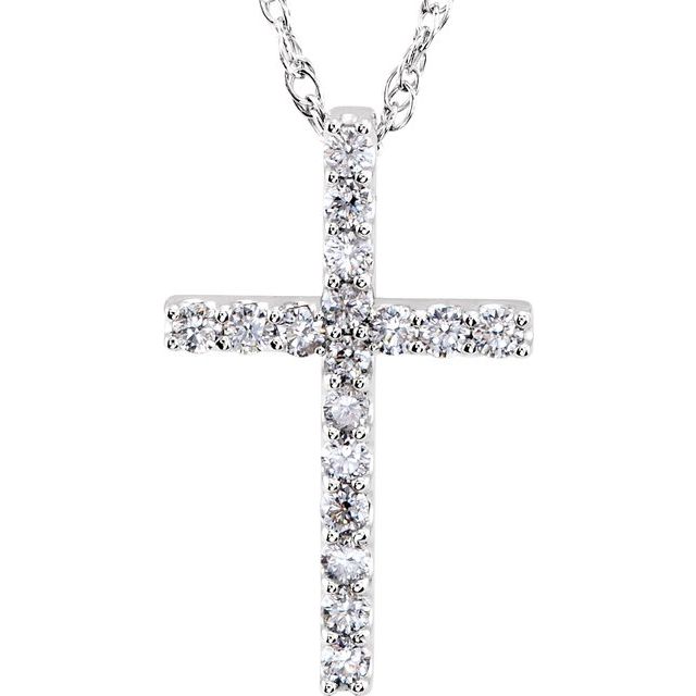 14K White 1/4 CTW Natural Diamond Petite Cross 18" Necklace