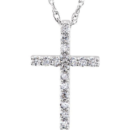 14K White 1/4 CTW Natural Diamond Petite Cross 18" Necklace