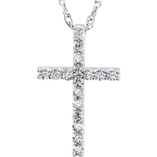 14K Gold 1/10 CTW Lab-Grown Diamond Cross 18" Necklace