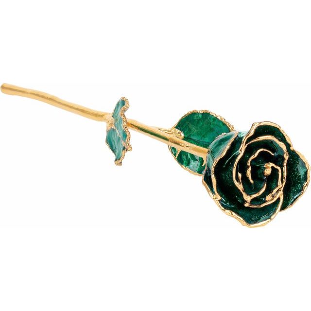 Lacquered Sparkle Emerald Colored Rose with Gold Trim - BN & CO JEWELRY