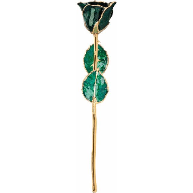 Lacquered Sparkle Emerald Colored Rose with Gold Trim - BN & CO JEWELRY