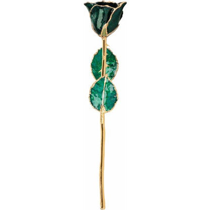Lacquered Sparkle Emerald Colored Rose with Gold Trim - BN & CO JEWELRY