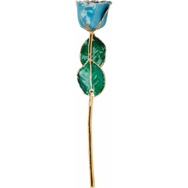 Lacquered Aquamarine Colored Rose with Gold Trim - BN & CO JEWELRY
