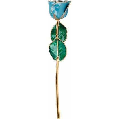 Lacquered Aquamarine Colored Rose with Gold Trim - BN & CO JEWELRY