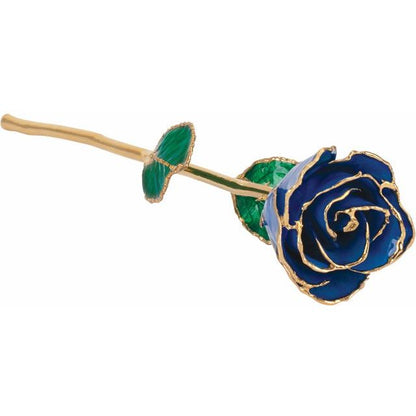 Lacquered September Blue Sapphire Colored Rose with Gold Trim - BN & CO JEWELRY