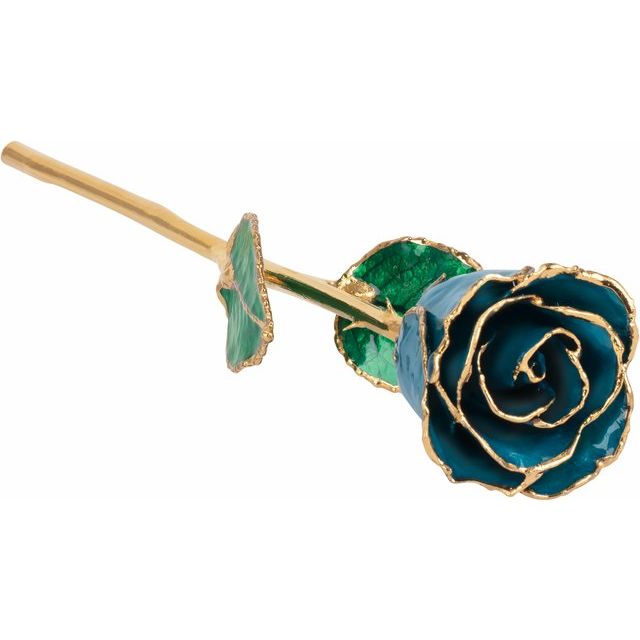 Lacquered December Blue Zircon Colored Rose with Gold Trim - BN & CO JEWELRY