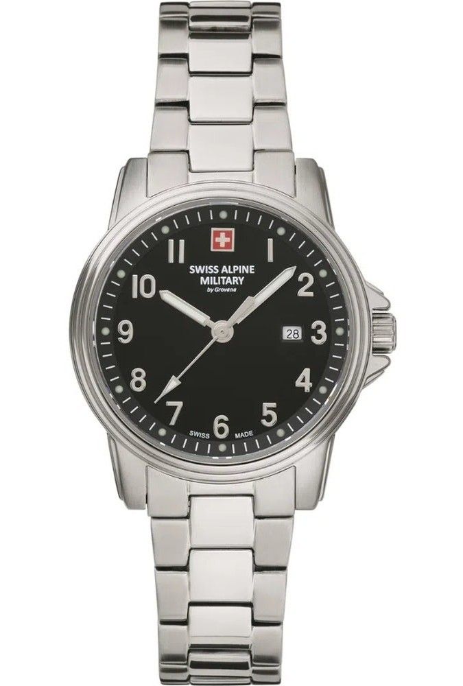 Swiss Alpine Military Leader Ladies Stainless Steel Black Dial Quartz 7711.1137 100M Women's Watch - Swiss Alpine Military