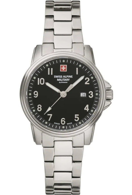 Swiss Alpine Military Leader Ladies Stainless Steel Black Dial Quartz 7711.1137 100M Women's Watch - Swiss Alpine Military