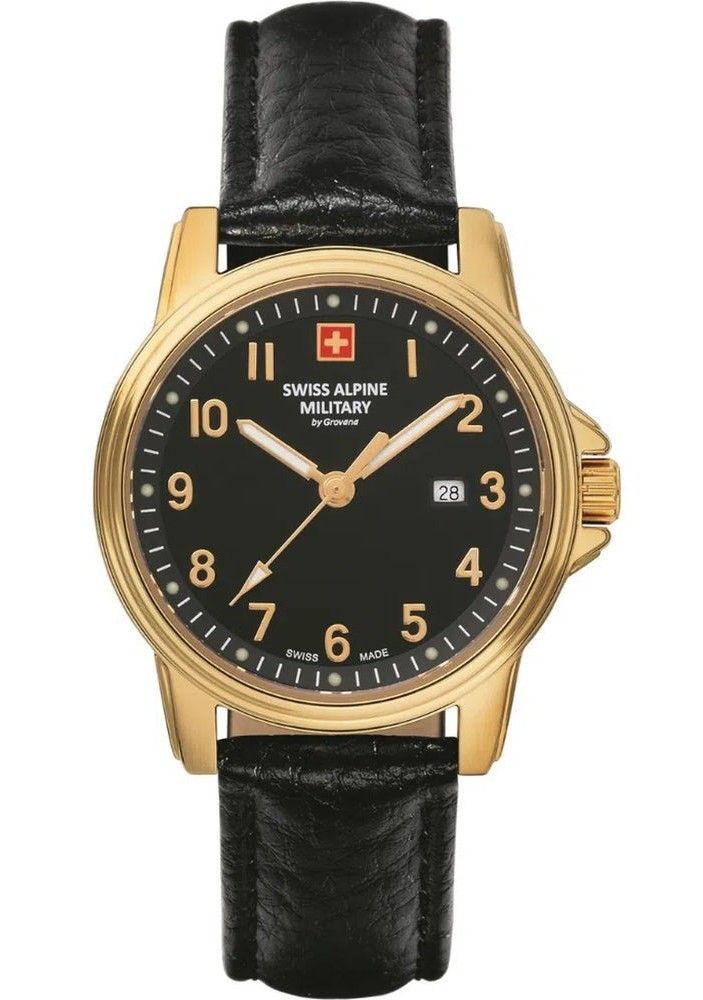 Swiss Alpine Military Leader Ladies Leather Strap Black Dial Quartz 7711.1517 100M Women's Watch - Swiss Alpine Military