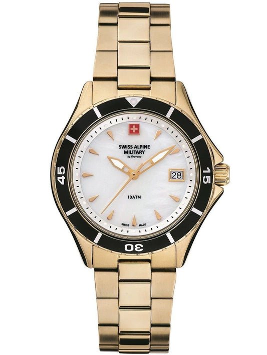 Swiss Alpine Military Aquatech Ladies White Mother Of Pearl Dial Quartz 7740.1113 100M Women's Watch - Swiss Alpine Military