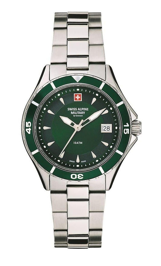 Swiss Alpine Military Aquatech Ladies Stainless Steel Green Dial Quartz 7740.1134 100M Women's Watch - Swiss Alpine Military