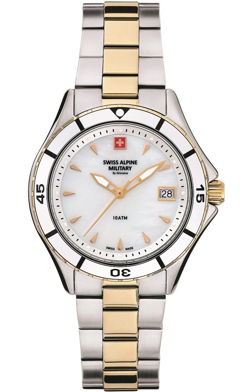 Swiss Alpine Military Aquatech Ladies White Mother Of Pearl Dial Quartz 7740.1143 100M Women's Watch - Swiss Alpine Military