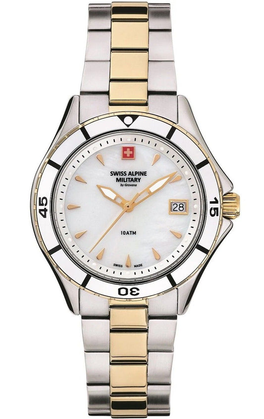 Swiss Alpine Military Aquatech Ladies White Mother Of Pearl Dial Quartz 7740.1143 100M Women's Watch - Swiss Alpine Military