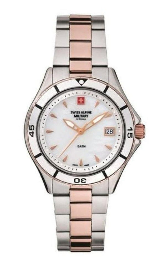 Swiss Alpine Military Aquatech Ladies White Mother Of Pearl Dial Quartz 7740.1153 100M Women's Watch - Swiss Alpine Military