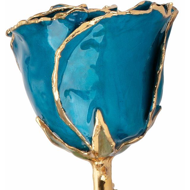 Lacquered December Blue Zircon Colored Rose with Gold Trim - BN & CO JEWELRY