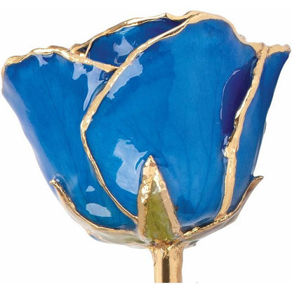 Lacquered September Blue Sapphire Colored Rose with Gold Trim - BN & CO JEWELRY