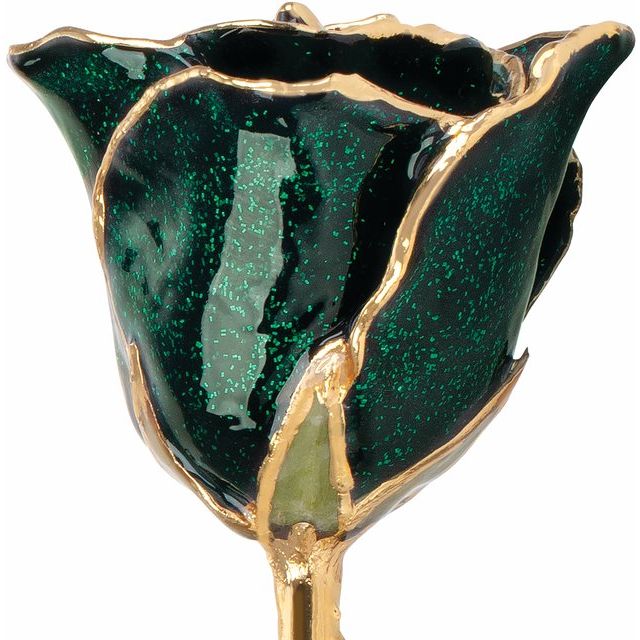 Lacquered Sparkle Emerald Colored Rose with Gold Trim - BN & CO JEWELRY