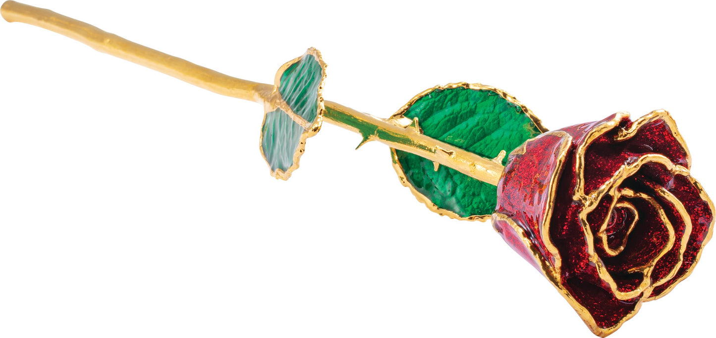 Lacquered Ruby Colored Sparkle Rose with Gold Trim - BN & CO JEWELRY