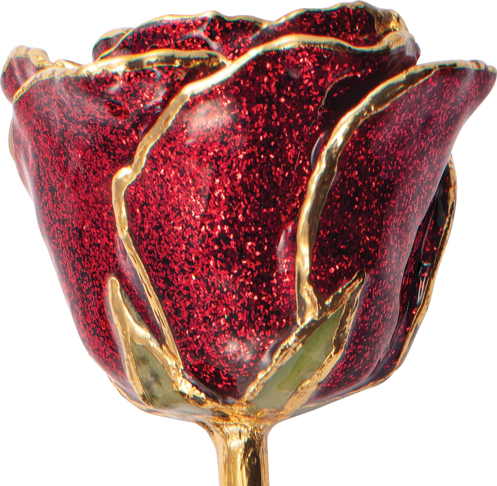 Lacquered Ruby Colored Sparkle Rose with Gold Trim - BN & CO JEWELRY