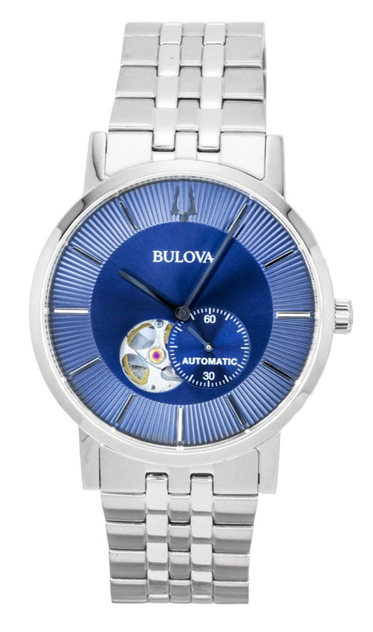 Bulova American Clipper Stainless Steel Open Heart Blue Dial Automatic 96A247 Men's Watch - Bulova