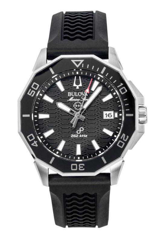 Bulova Marine Star Precisionist Silicone Strap Black Dial Quartz Diver's 96B432 200M Men's Watch - Bulova