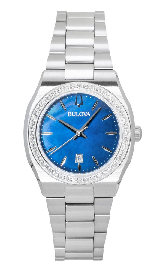 Bulova Surveyor Stainless Steel Diamond Accents Blue Mother Of Pearl Dial Quartz 96R246 Women's Watch - Bulova
