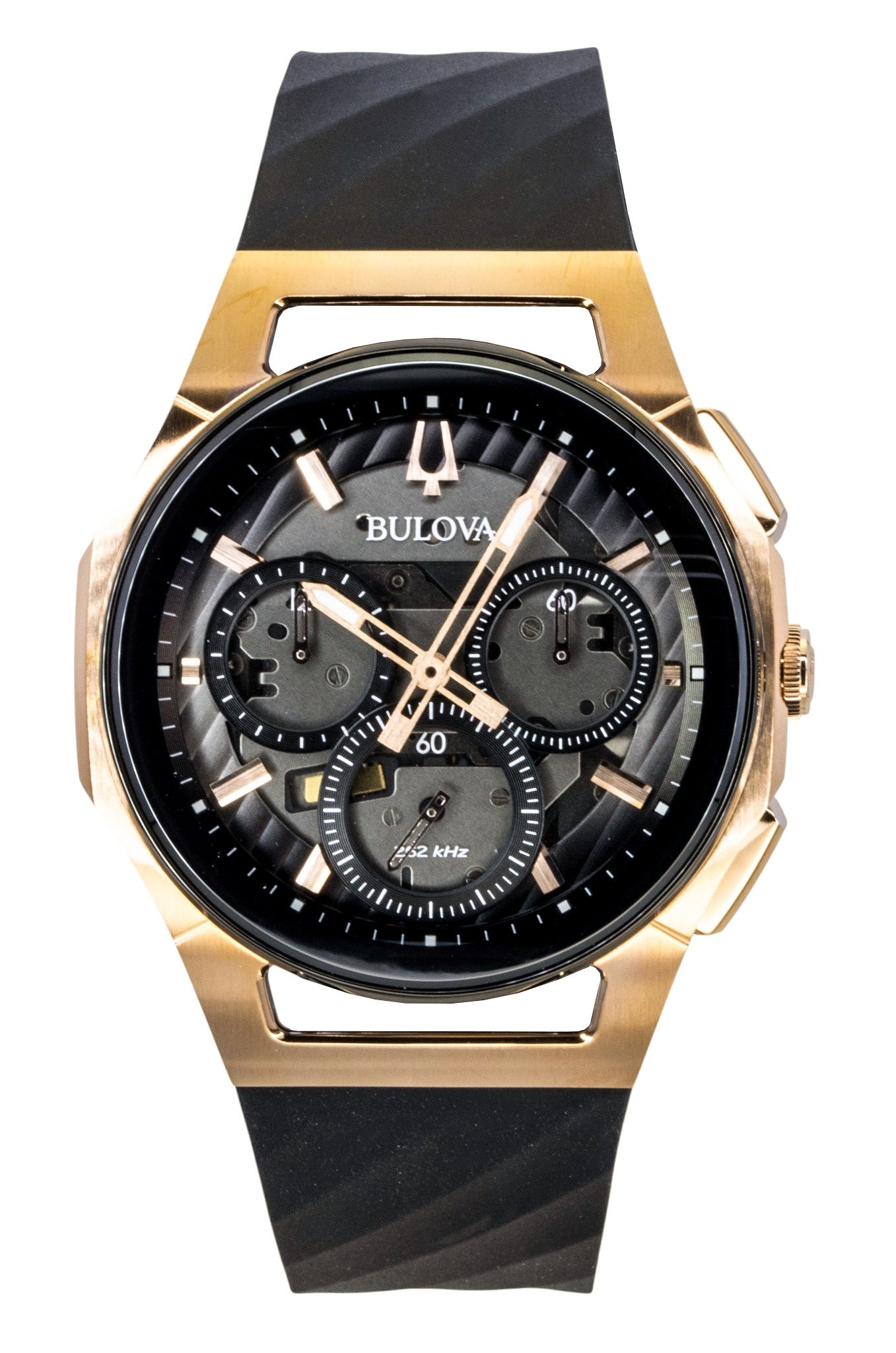 Bulova Curv Chronograph Rubber Strap Black Dial Quartz 98A185 Men's Watch - Bulova