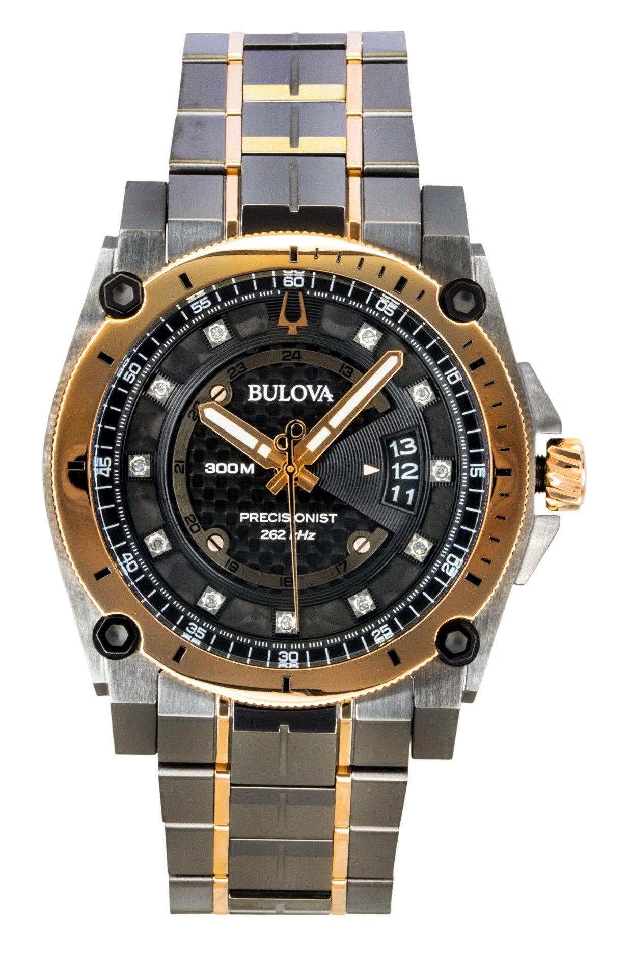 Bulova Precisionist Diamond Stainless Steel Black Dial Quartz Diver's 98D149 300M Men's Watch - Bulova