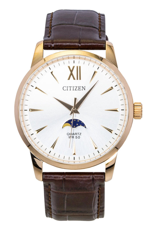 Citizen Moonphase Brown Leather Silver Dial Quartz AK5003-05A Men's Watch - Citizen