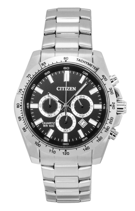 Citizen Chronograph Stainless Steel Black Dial Quartz AN8230-59E 100M Men's Watch - Citizen