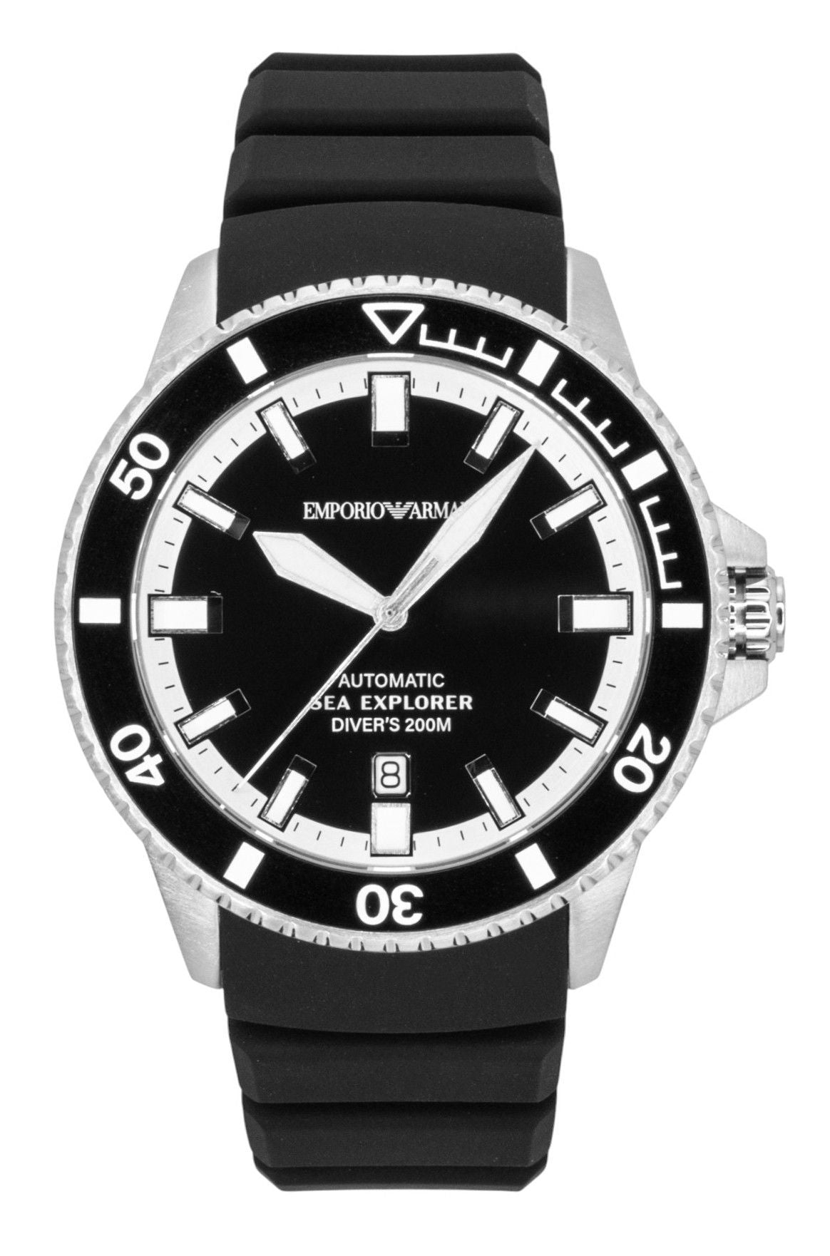 Emporio Armani Sea Explorer Silicone Strap Black Dial Diver's Automatic AR60086 200M Men's Watch - Emporio Armani