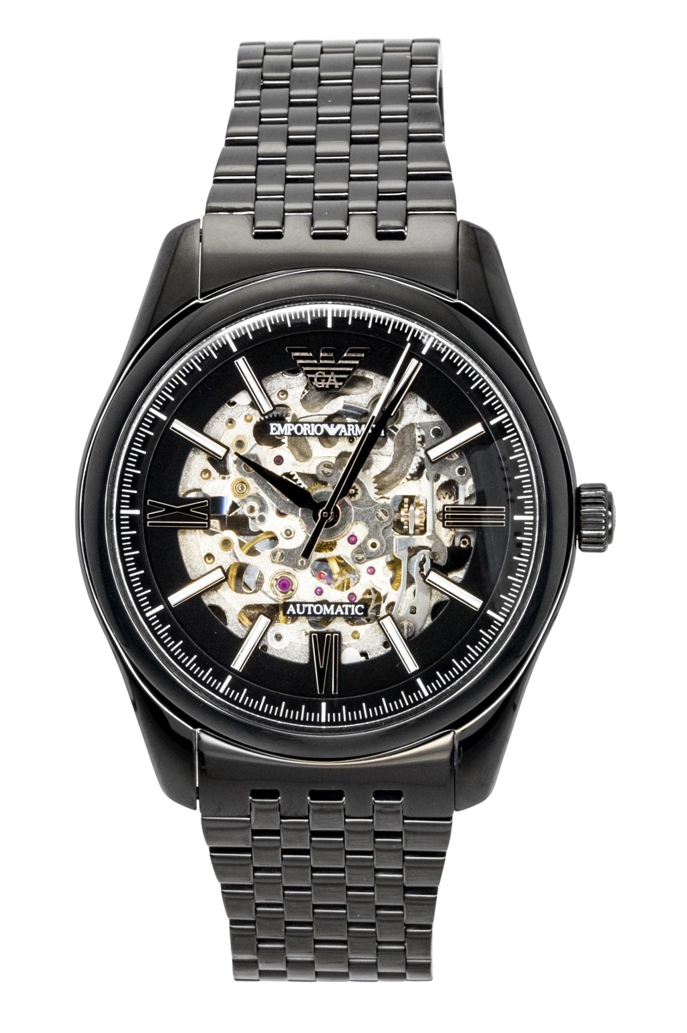Emporio Armani Stainless Steel Black Skeleton Dial Automatic AR60093 Men's Watch - Emporio Armani