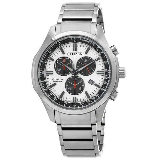 Citizen Eco-Drive Chronograph Super Titanium White Dial AT2530-85A 100M Men's Watch